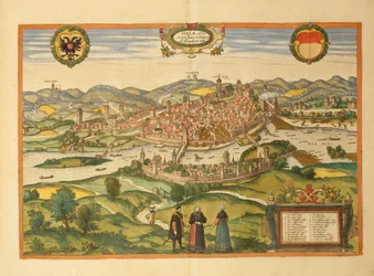 Mapa de Halle an der Saale de Civitates Orbis Terrarum por Georg Braun