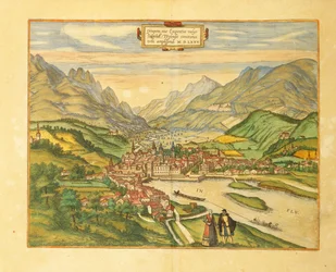 Mapa de Innsbruck de Civitates Orbis Terrarum por Georg Braun