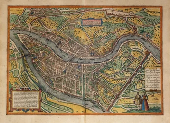 Mapa de Lyon, Francia, del Civitates Orbis Terrarum de Georg Braun