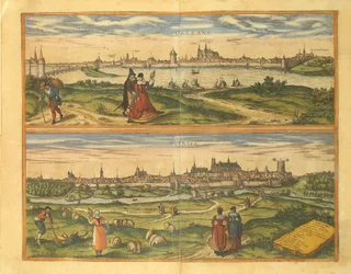 Mapa de Orleans y Bourges de Civitates Orbis Terrarum por Georg Braun