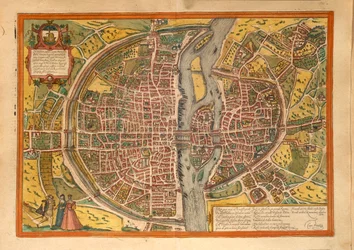 Mapa de París de Civitates Orbis Terrarum por Georg Braun