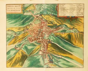 Mapa de Perugia de Civitates Orbis Terrarum por Georg Braun