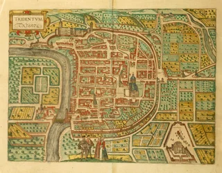 Mapa de Trento de Civitates Orbis Terrarum por Georg Braun