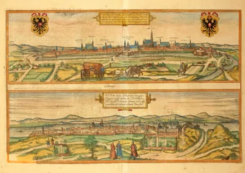 Mapa de Viena y Buda de Civitates Orbis Terrarum por Georg Braun