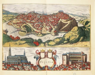 España, Toledo, Ciudad de Toledo de Civitates Orbis Terrarum de Georg Braun y Franz Hogenberg, grabado