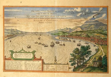 El Estrecho de Messina de Civitates Orbis Terrarum por Georg Braun