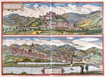 Dillenburg (Hesse) y Siegen (Renania del Norte-Westfalia), Alemania (grabado)