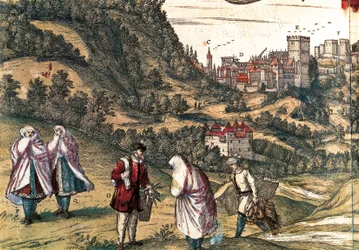 Mauricio de la Alhambra, grabado por George Braun en "Civitatis Orbis Terrarum" escrito por Franz HOGENBERG (1535-1590), editado por Gottfried Kempesen en Colonia en seis volúmenes