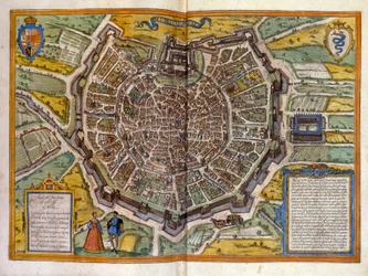 Plano de Milán en 1585 del Atlas de Braun & Hogenberg