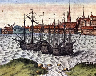 El puerto de Lubeck según el Theatrum Orbis Terrarum de Braun y Hogenberg. Siglo XVII