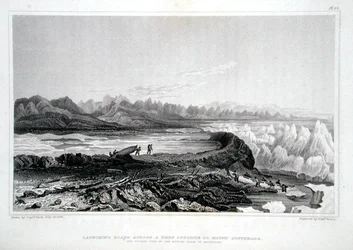 Lanzamiento de Botes a través de un Arrecife frente al Monte Conybeare, de 