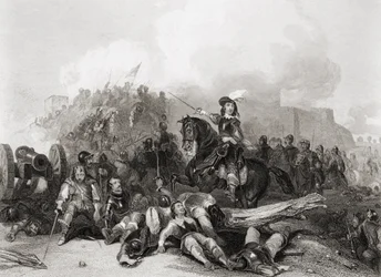 El asalto de Bristol, 26 de julio de 1643, grabado por J.C. Varrall