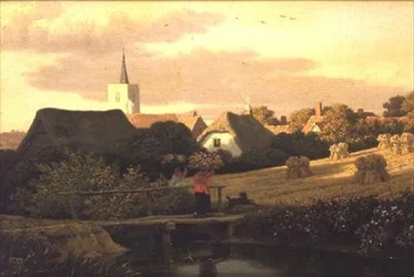 Paisaje con montones de heno