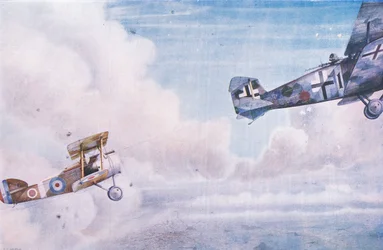 Un duelo aéreo: El punto ciego, de la Historia de los británicos de Cassell publicada por la Waverley Book Company Limited, c.1940