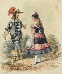 Caballero y doncella en traje español
