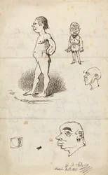 Bocetos: Hombre desnudo, Hombre de pie, Dos perfiles y Caja