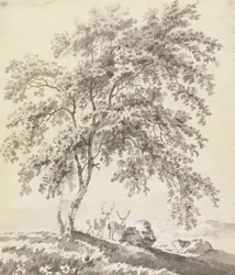 Estudio de árboles con ciervos (Paisaje)