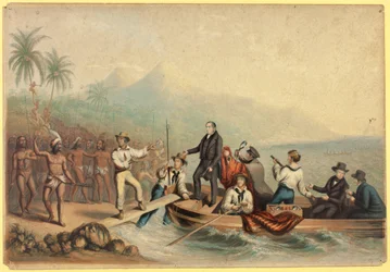 La recepción del reverendo J. Williams en Tanna, en los Mares del Sur, el día antes de que fuera masacrado