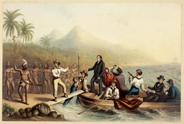 La recepción del reverendo J. Williams en Tanna, en los Mares del Sur, el día antes de que fuera masacrado, de Dos ejemplares