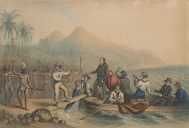 La recepción del reverendo J. Williams en Tanna, en los Mares del Sur, el día antes de que fuera masacrado