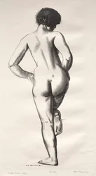 Estudio de desnudo, niña de pie sobre un pie