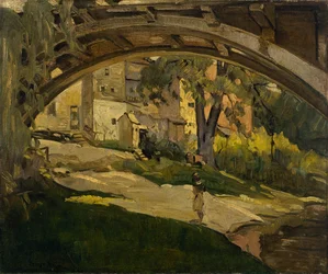 Chica bajo el puente arqueado (óleo sobre lienzo)