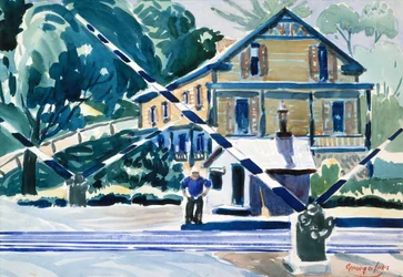 Railroad Crossing, The Berkshires, c.1925 (acuarela y lápiz sobre papel)