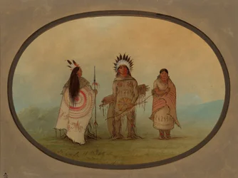 Un jefe Crow, un guerrero y su esposa, 1855-1869