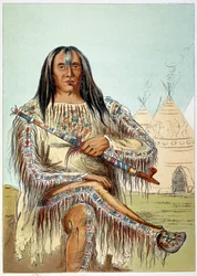 Indios americanos: Retrato de un líder de la tribu Blackfoot de unos 50 años. Ilustración de George Catlin