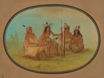 Un anciano jefe Ojibbeway y tres guerreros