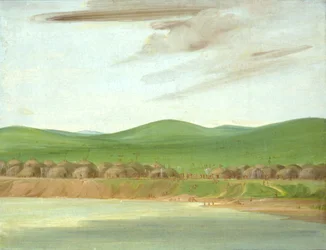 Pueblo Arikara de cabañas cubiertas de tierra, a 1600 millas sobre St.