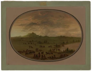 Vivaque de una partida de guerra sioux al amanecer