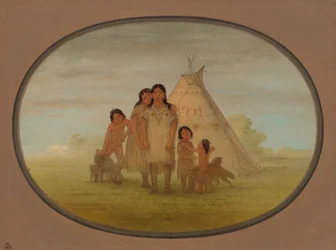 Niños del jefe comanche y wigwam, 1861-1869