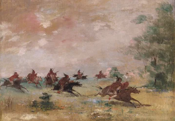 Partida de guerra comanche, montada en caballos salvajes