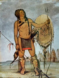 Guerrero comanche con escudo, lanza, arco y flechas, c. 1835