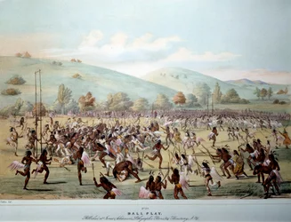 Indio de América: un juego de pelota en una tribu de pieles rojas. Grabado de George Catlin (1794-1872) siglo XIX Colección privada