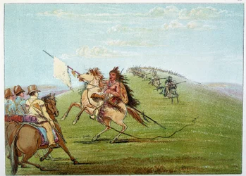 Indios de América: indios comandados contra el ejército. Ilustración de George Catlin (1794-1872)