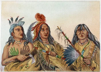 Indios de América: Retrato de jefes sioux cuya rivalidad era constante. Ilustración de George Catlin (1794-1872).