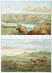 Indios de América: caza de antílopes. Grabado de George Catlin (1794-1872).