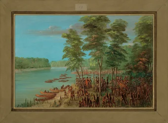 La Salle tomando posesión de la tierra en la desembocadura del Arkansas, 10 de marzo de 1682, 1847-48