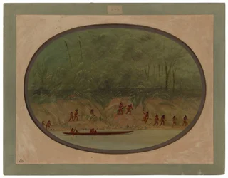 Indios lengua remontando los rápidos del Río Uruguay