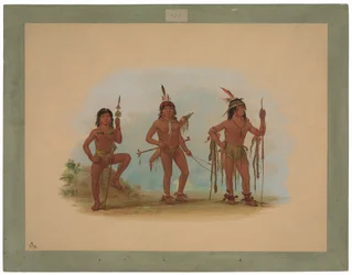 Hombre Medicina Lengua con Dos Guerreros