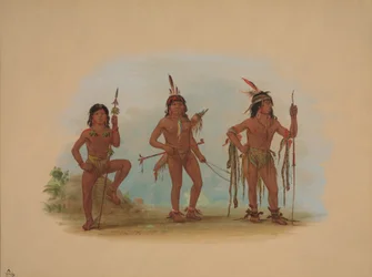 Hombre Medicina Lengua con Dos Guerreros