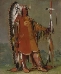 Máh-to-tóh-pa, Cuatro Osos, Segundo Jefe, en Vestimenta Completa, 1832