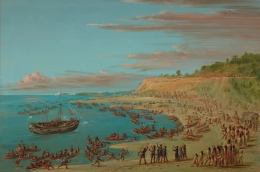 El Griffin entrando al puerto en Mackinaw, 27 de agosto de 1679