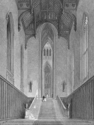 El Gran Salón Occidental que conduce al Gran Salón o Octágono, Fonthill Abbey, grabado por C.J. Varrall, 1823