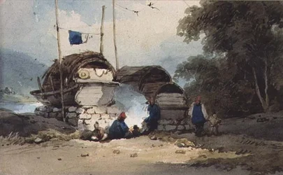Un campamento junto al río, China