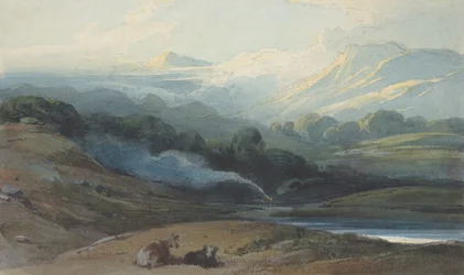 Ganado descansando en un paisaje montañoso, ca. 1808-12