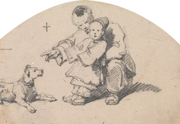 Padre e hijo chinos con perro