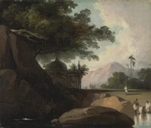 Paisaje indio con templo